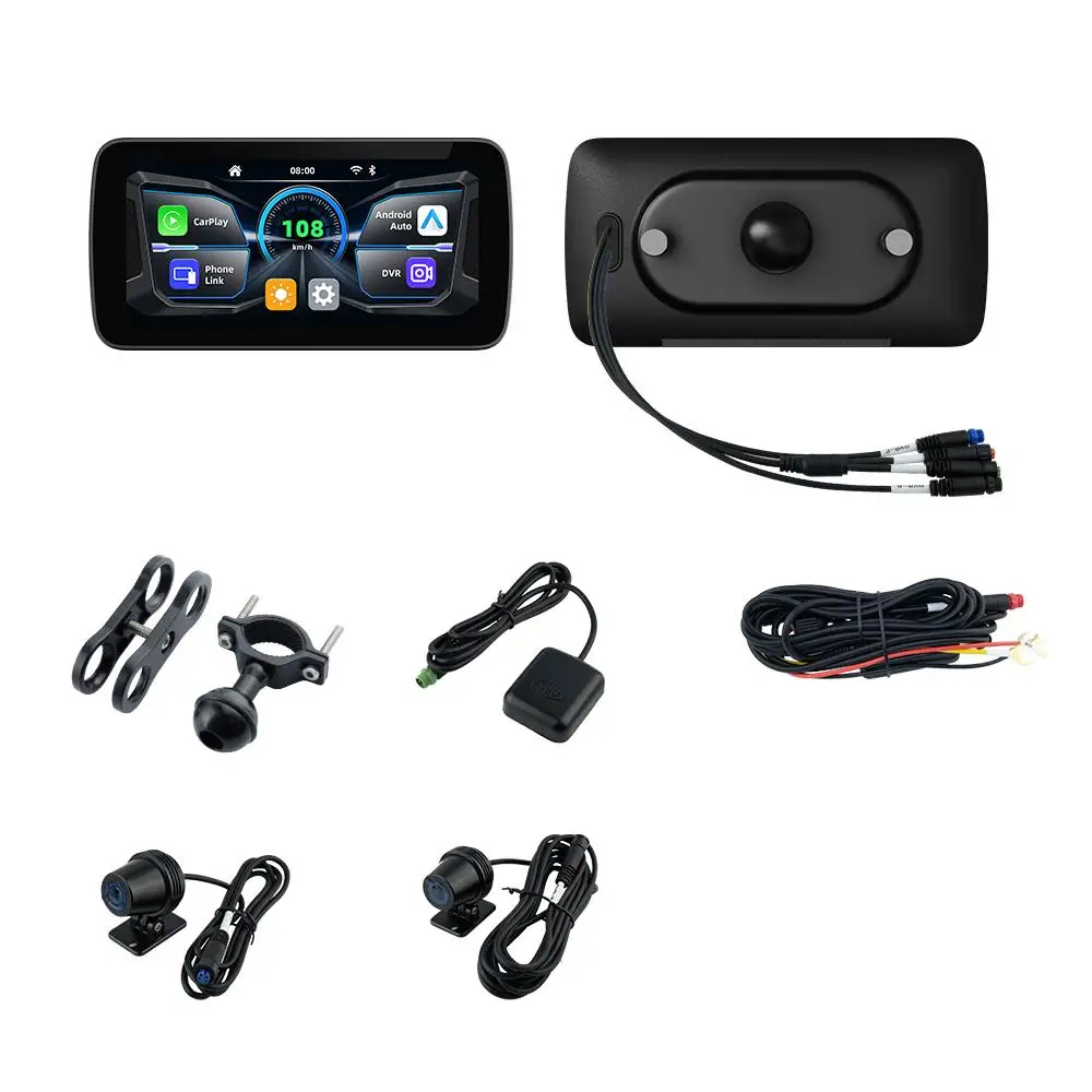 Quick Release 6.25" Motorcycle Navigator Touch Screen Carplay Android Auto Dual Lens Dashcam Dvr Waterproof Tpms Anti-thief