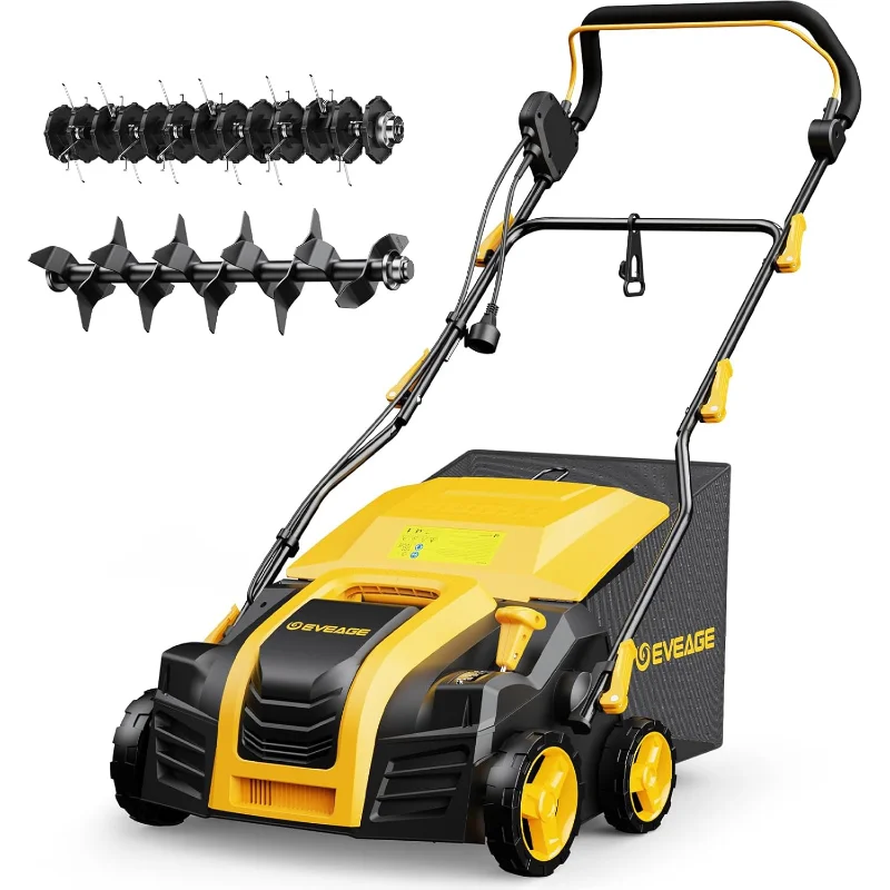 

EVEAGE 16-Inch 15-Amp Electric Dethatcher and Scarifier 5-Position Depth Adjustment,Removeable 14.5-Gal Collection Bag