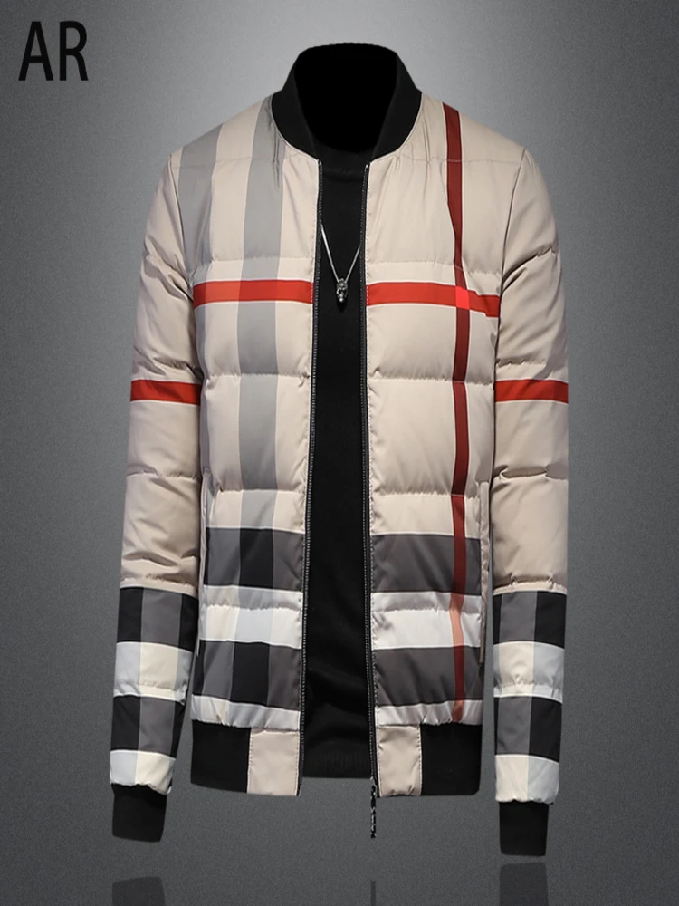 White Duck down 80% slim fitting color matching high-quality fabric boutique men's jacket round neck baseball winter wear