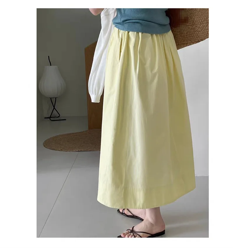 Saia Longa de Verão em Algodão e Linho Plus Size com Cintura Elástica, Cor Pura, Casual, Estilo Street Wear