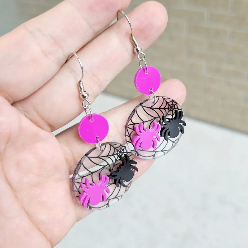 Strange Halloween Novelty Acrylic Earrings Personalized Creativity Spider Web Bat Earrings Gothic Women Fashion Jewelry Gift for