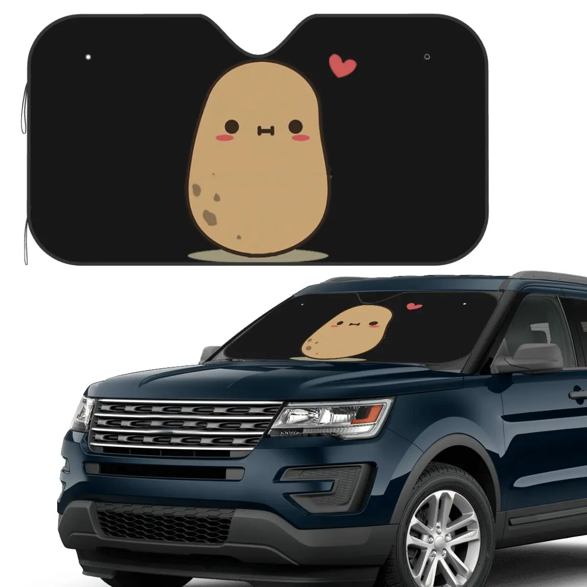 

Cute Potato In Love Sunshade Windscreen Car Front Windshield Window Sun Visor Accessories Covers