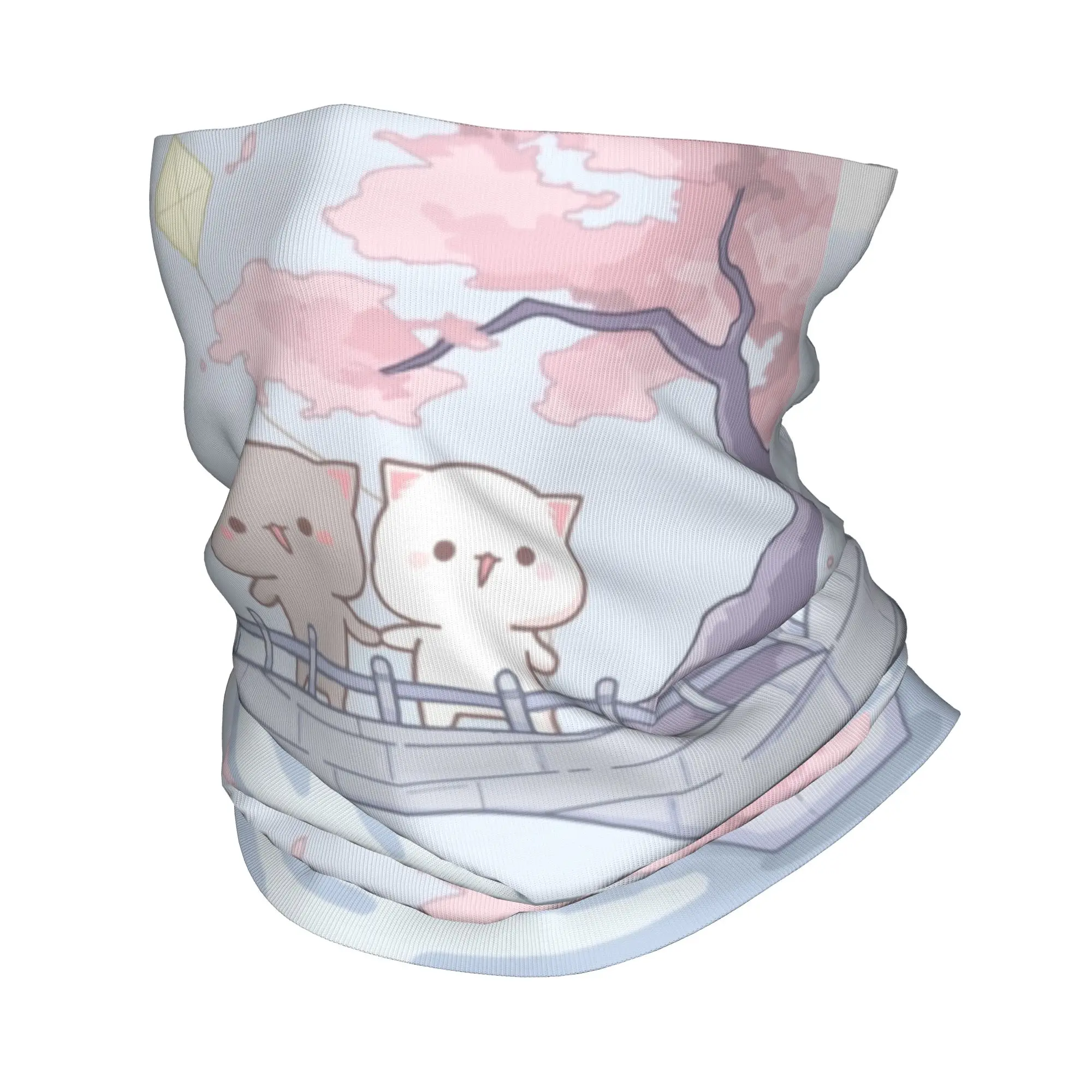 Penutup Leher Kucing Mochi Peach dan Goma Romantis Khusus Wanita Pria, Pelindung UV, Syal Bandana Musim Dingin untuk Hiking
