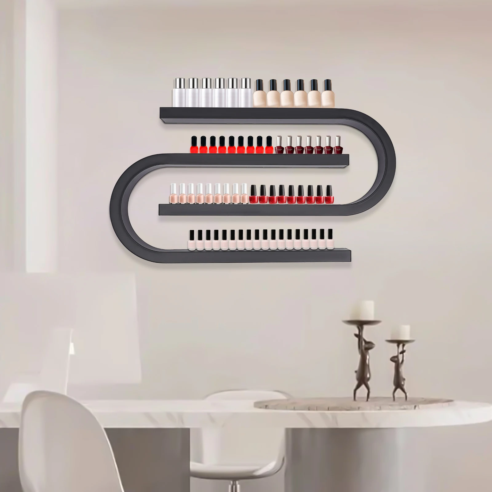 

Multi-Scene Black Nail Polish Rack(Home/Nail Salons/Retail Outlets) - Stores Lip Balms/Essential Oils, Includes 2 U-Shaped Racks