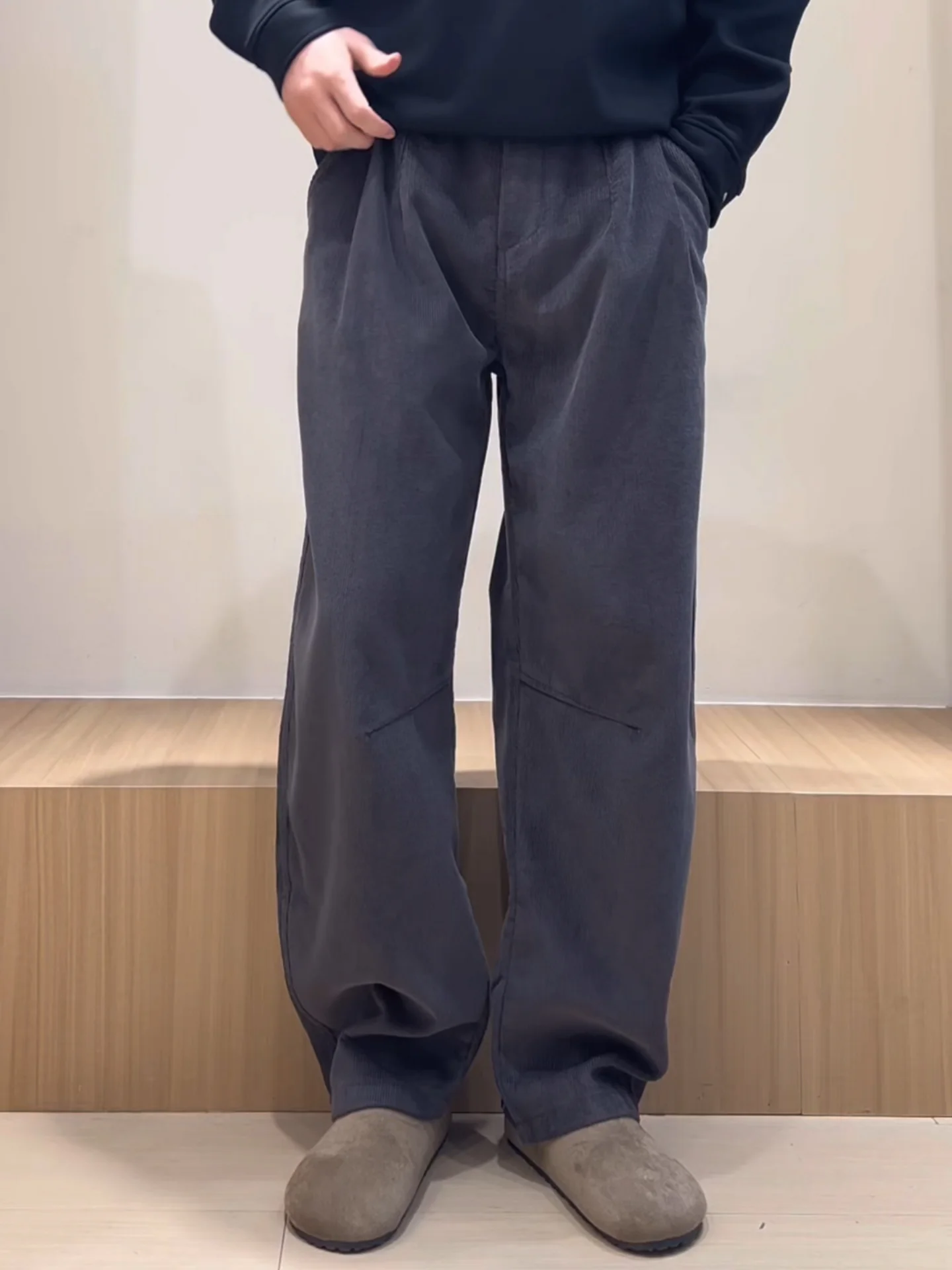 

Men's Winter Faion Fce Lined Curved Knife Leisure Pants Straight Cut Lightweight Warm Trousers Casual Sle Polyester Fiber