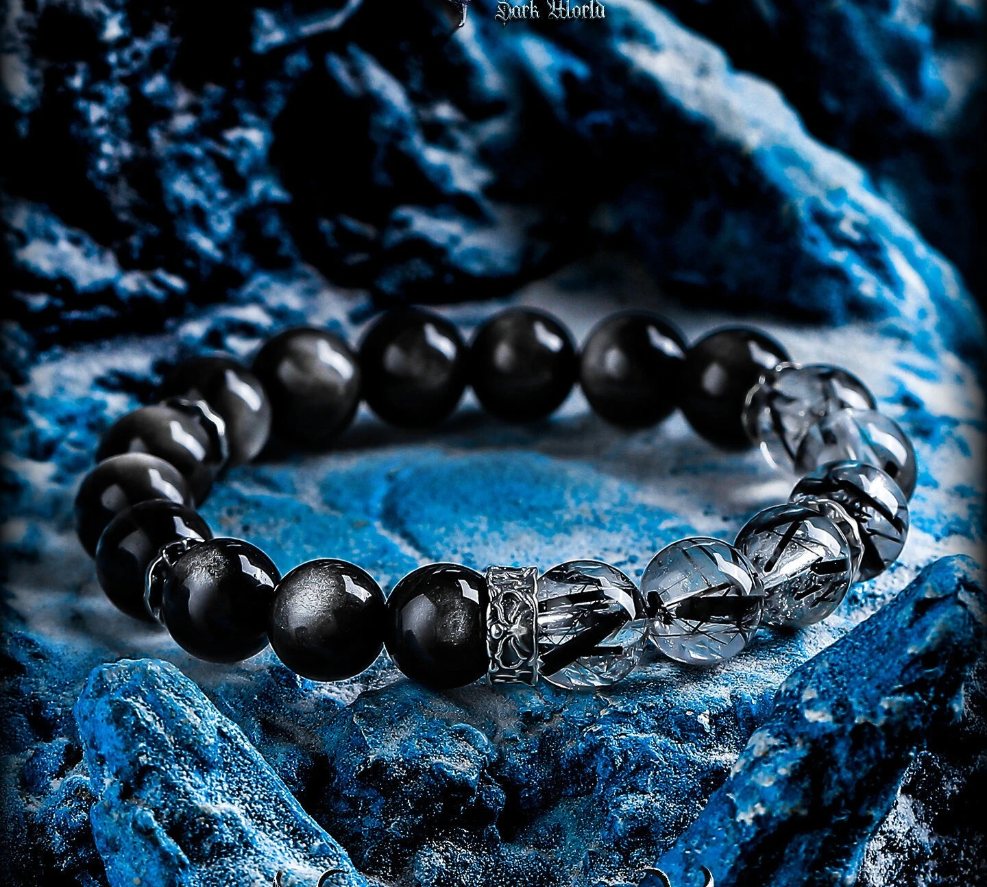 [Magic Shadow] Silver Obsidian Bracelet Male Retro Black Hair Crystal Hand