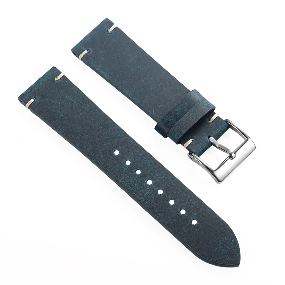 18mm 20mm 21mm 22mm Öl-Wachs-Leder-Uhrenarmband Braun Weiches Vintage-Armband für Herren Handgefertigtes Genähtes Rindslederband für Omega-Uhren – Detail 22