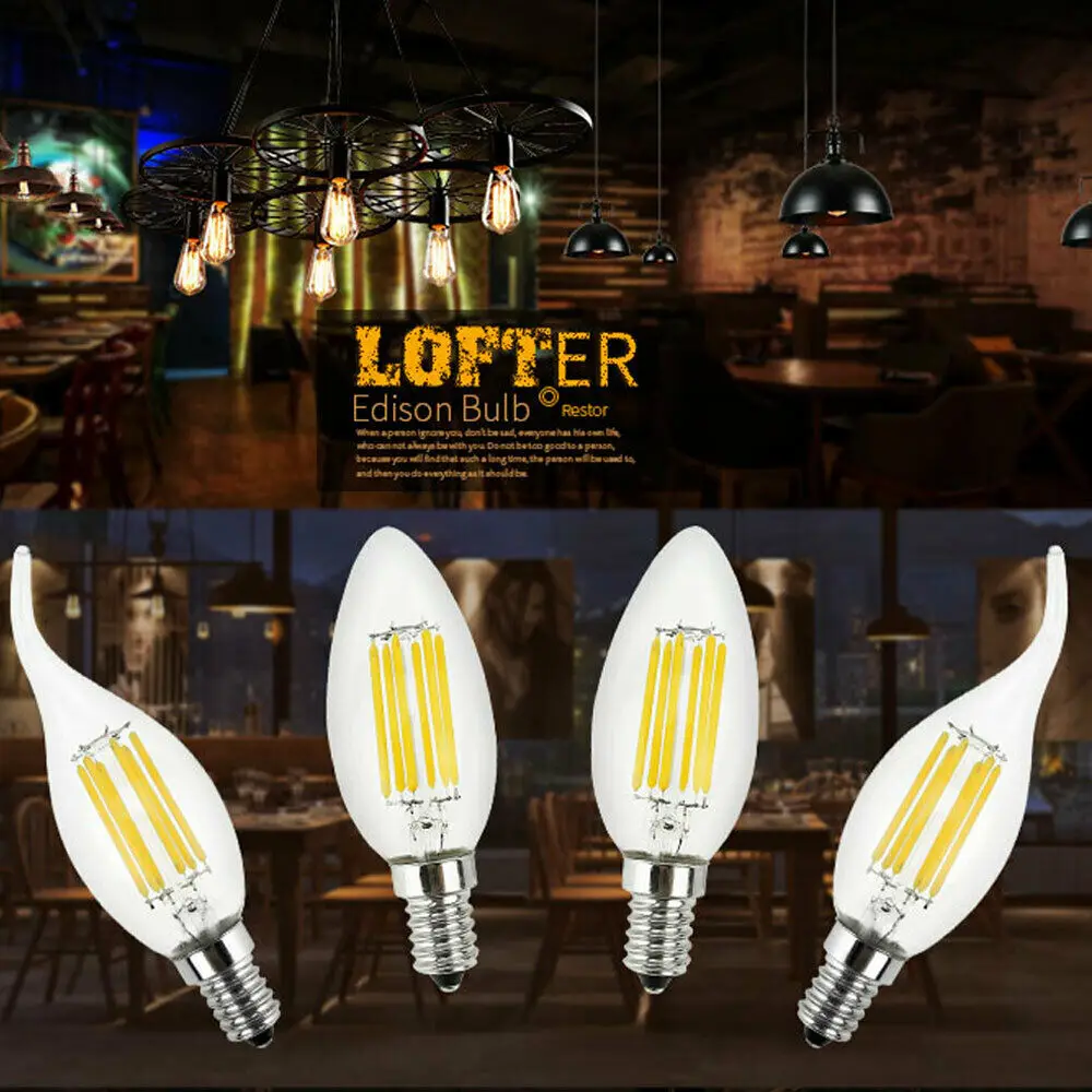 

Vintage 2W 4W 6W LED Filament Bulb E14 220V Energy Saving Glass LED Light Dimmable Warm/Cool White Lamp for Home Decoration