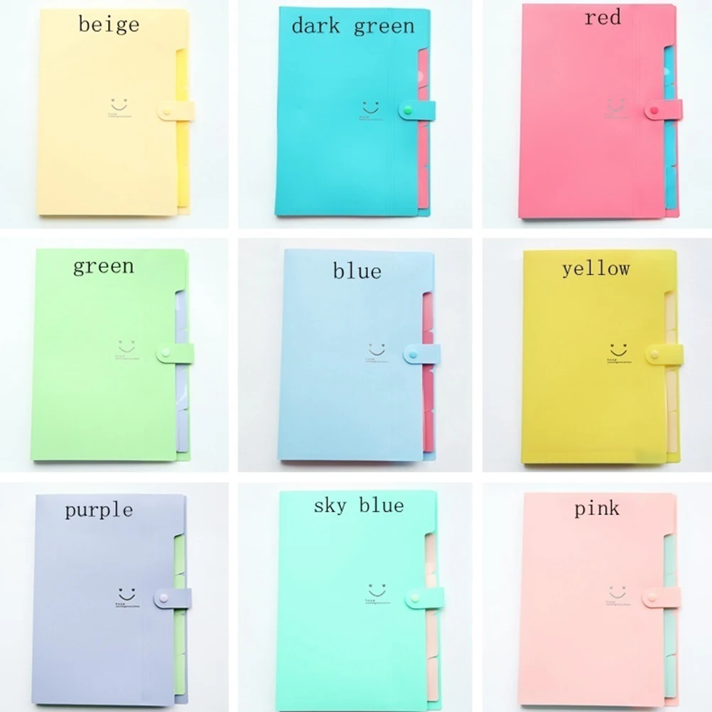 

A4 Plastic File Folder with 5 Pockets Snap Closure for Documents Papers Home Office School Use Bright Color Design