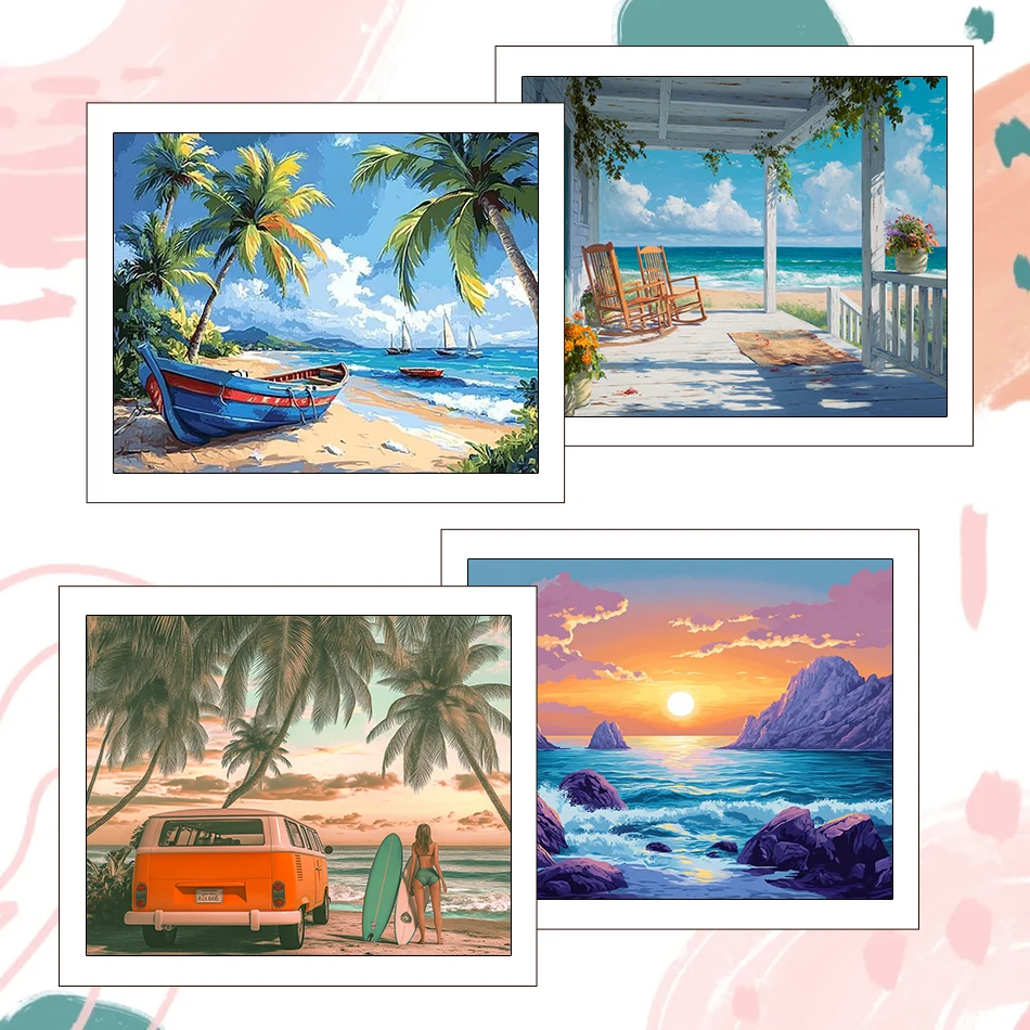 

RUOPOTY Painting By Number Adults seaside scenery Acrylic Paints Landscape 40X50cm Canvas Drawing Paint Kit Color Markers Crafts