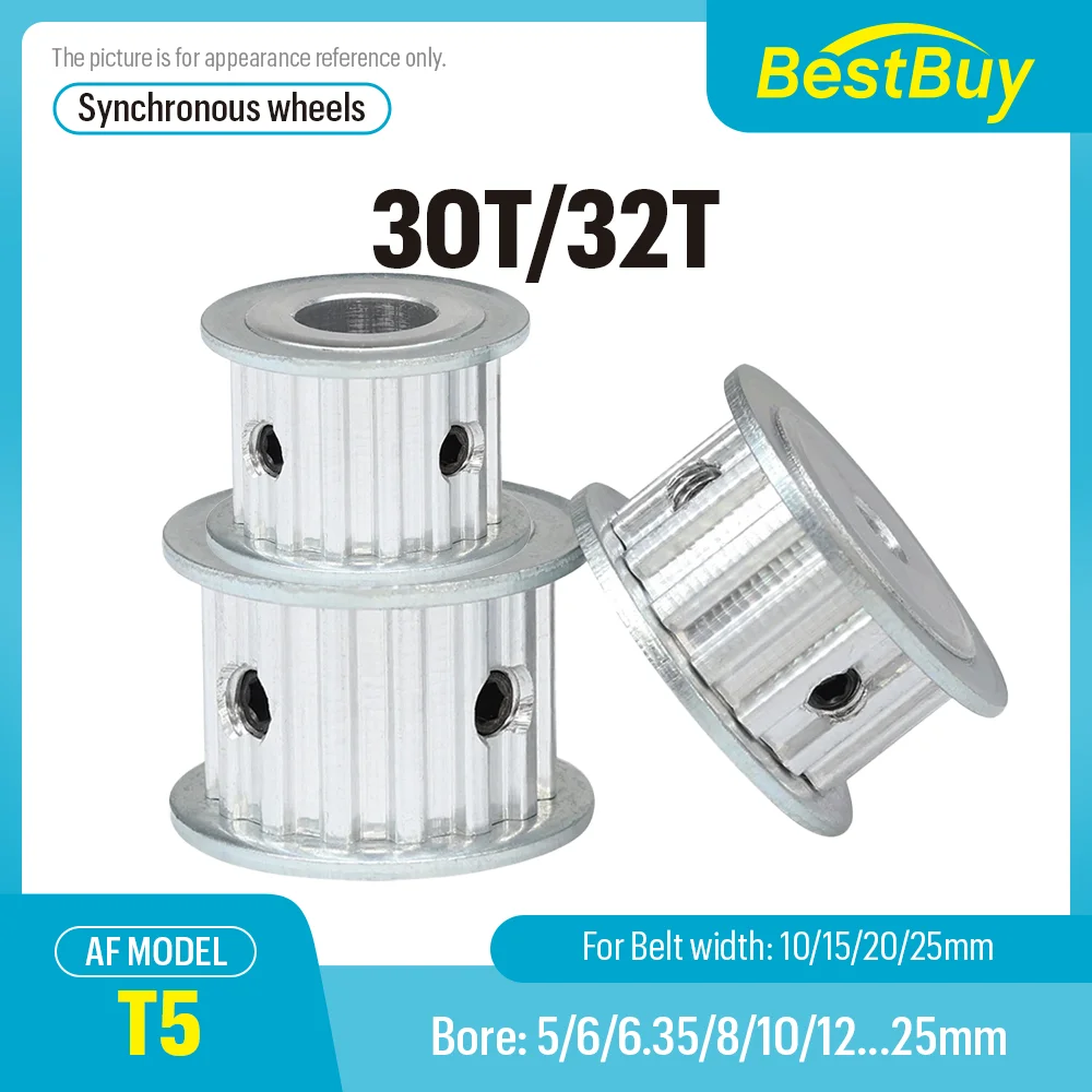 

30T/32T T5 Synchronous Timing Belt Bore Alloy Wheels 5-25mm AF Shape Pitch 5mm Match for Width 10/15/20/25mm