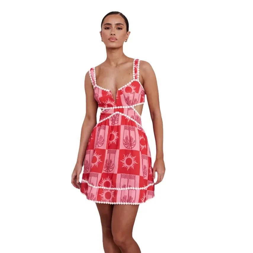 Women's Strap Clothes With Printed Decoration And Lace, Erotogenic Smart Fit, Waist-exposing,   Female 8095 Summer Dresses 2026