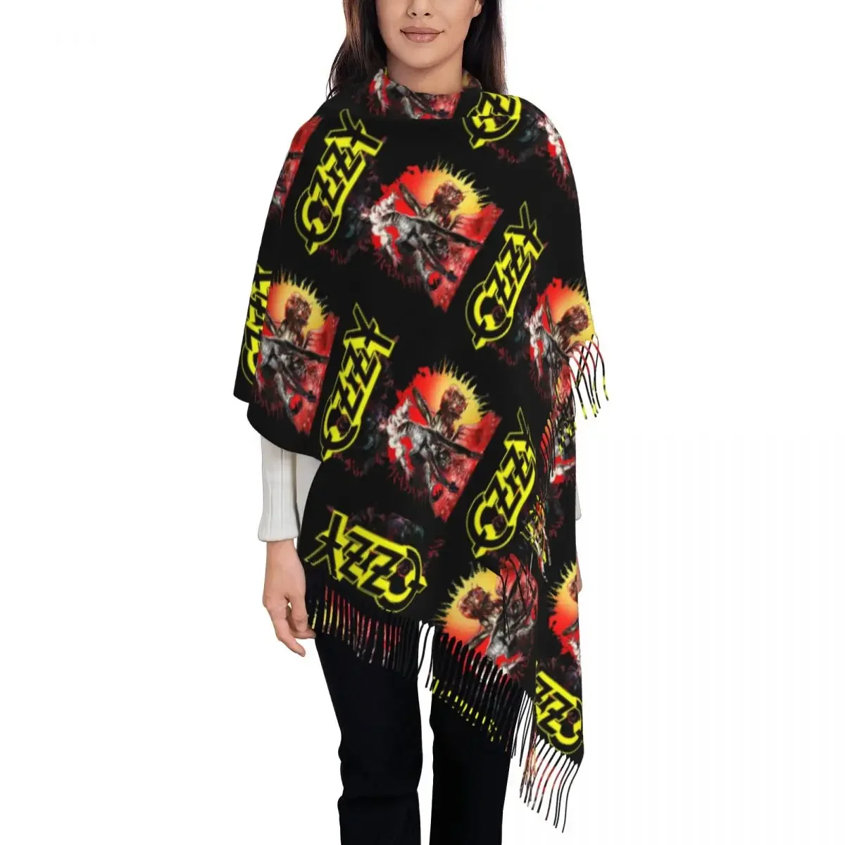 Ozzy Osbourne Merch Prince Of Darkness Scarf Tassel Scarves Women Soft Warm Shawls and Wraps Long Fall Winter Shawl Wrap