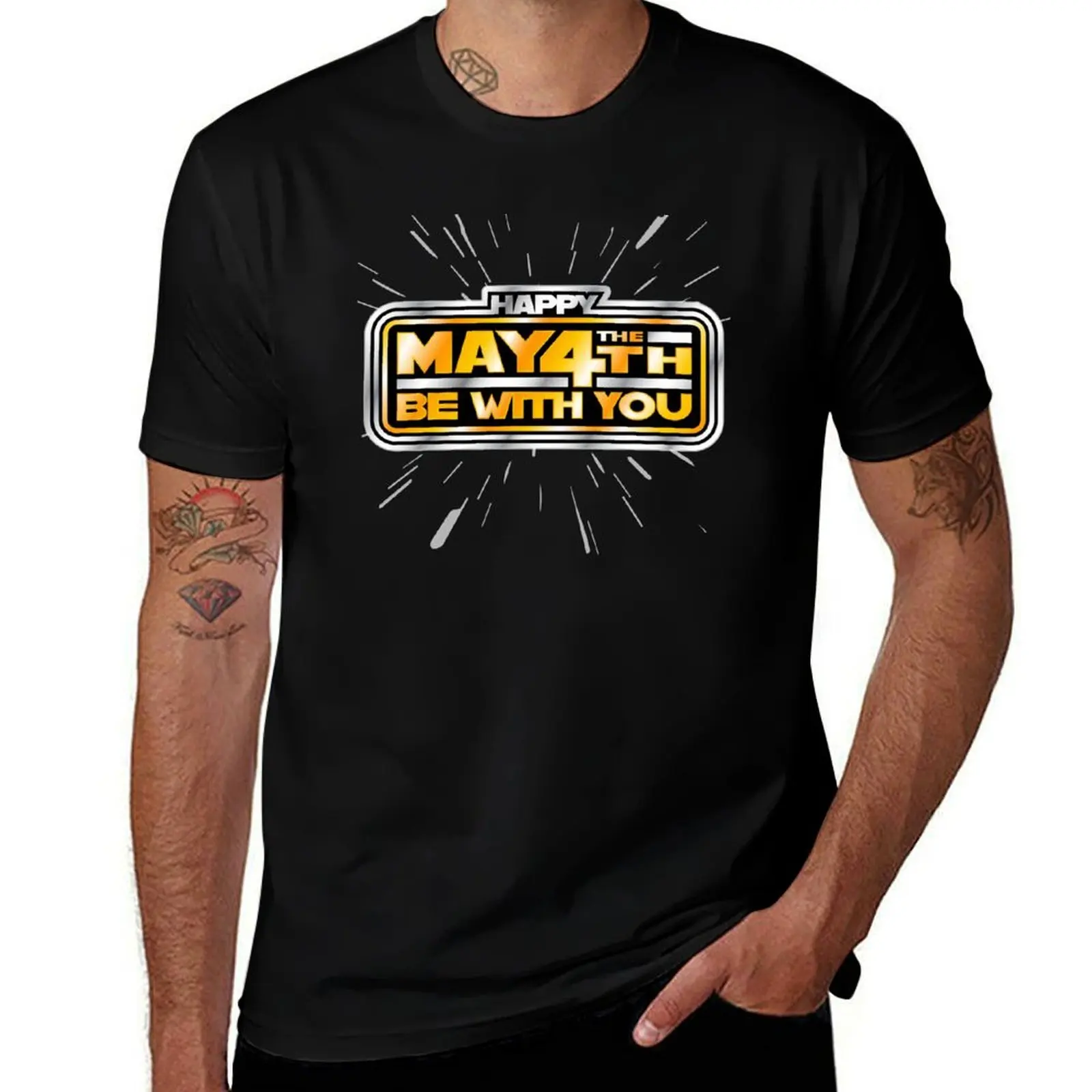 

Happy May the 4th! (Yellow/Stars) T-Shirt cotton t shirt man funny t shirts dark humor t shirt man casual T-Shirt