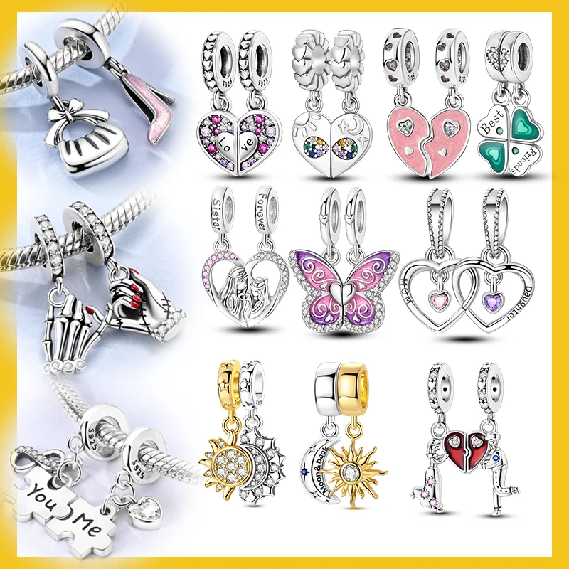 

Original 925 Sterling Silver Charms Sparking Four Leaf Clover Heart Pendant Beads For Bracelet Women DIY Jewelry Gift