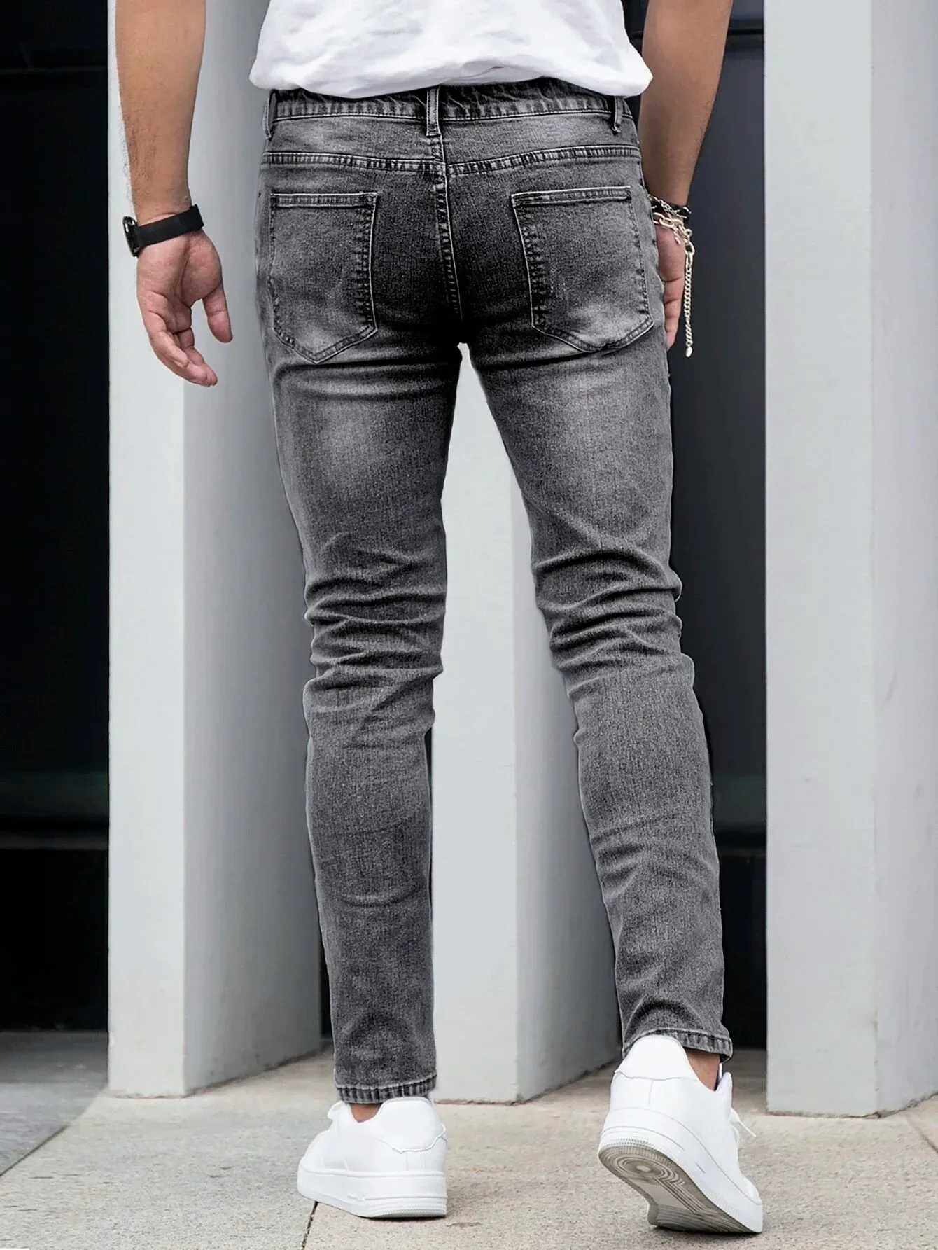 Men's Four-Season Snowflake Washed Fashion Jeans, Stretch Slim Fit Light Gray Dark Black Casual Denim Pants, Normcore and Fashio