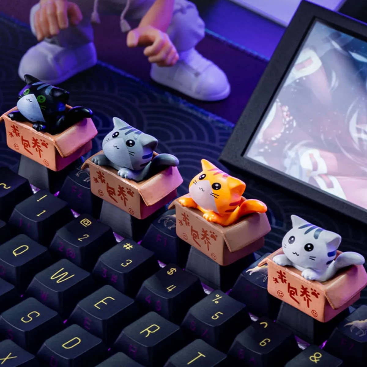 1Pcs Nette Katze Tastenkappen Harz Mechanische Tastatur Schlüssel Kappen Kreuz Achse Cartoon Keycap OEM Höhe Gaming Zubehör Geschenk ﻿