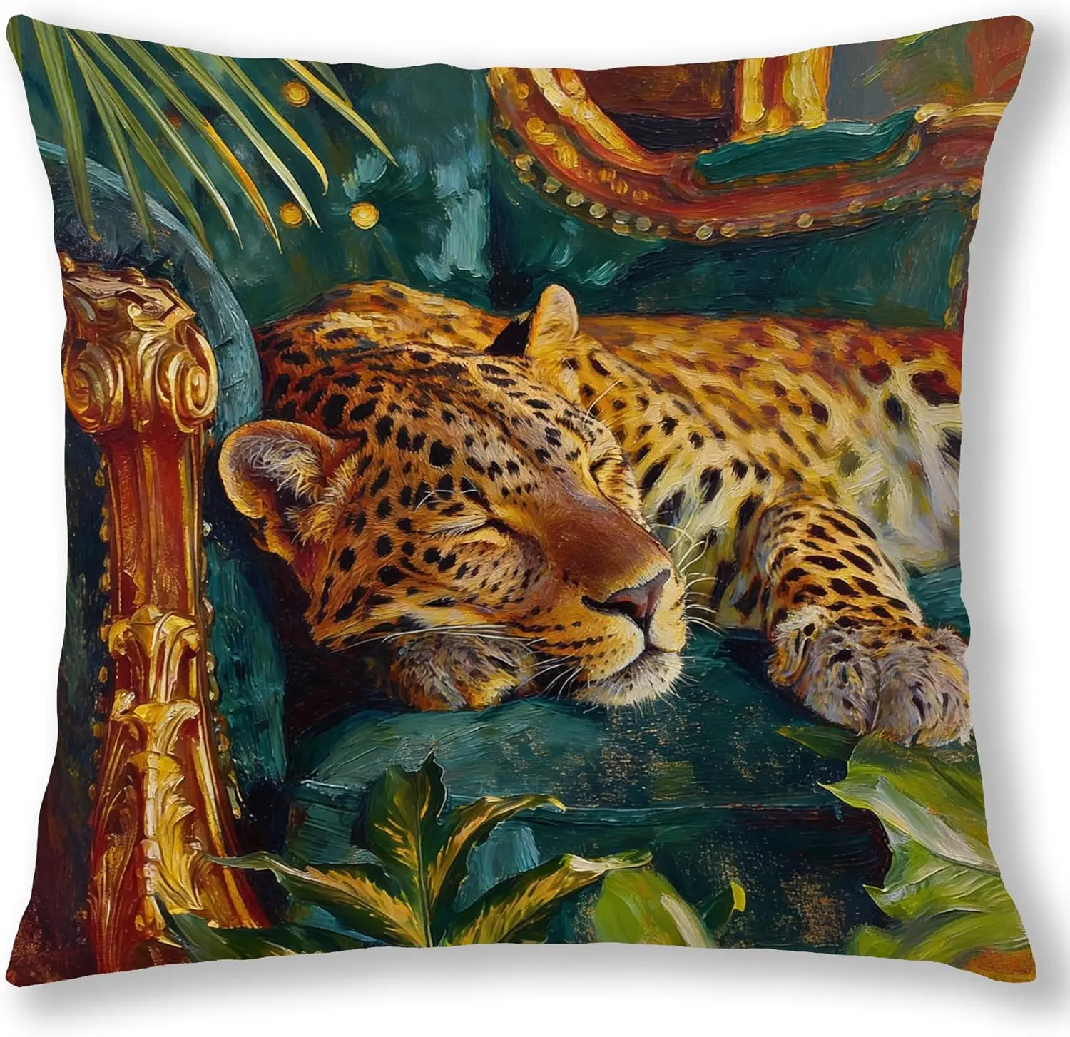 Vintage Leopard Cheetah Pillow Covers 18x18, 1pcsEmerald Green Tropical Jungle Animal Botanical Decorative Throw Pillow Covers