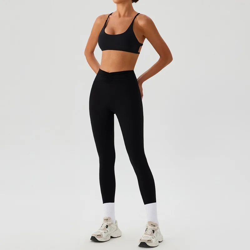 Set da yoga da donna in tinta unita con tappetino per il petto, vita alta e set per il sollevamento dell'anca, sport all'aria aperta, corsa, abbigliamento fitness per il tempo libero