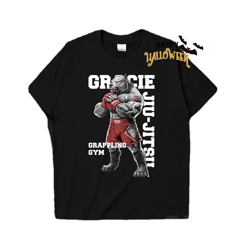 Brazilian Jujitsu Bully Dog Illustration Men's T-Shirt Cotton Round Neck Short Sleeve T Shirt