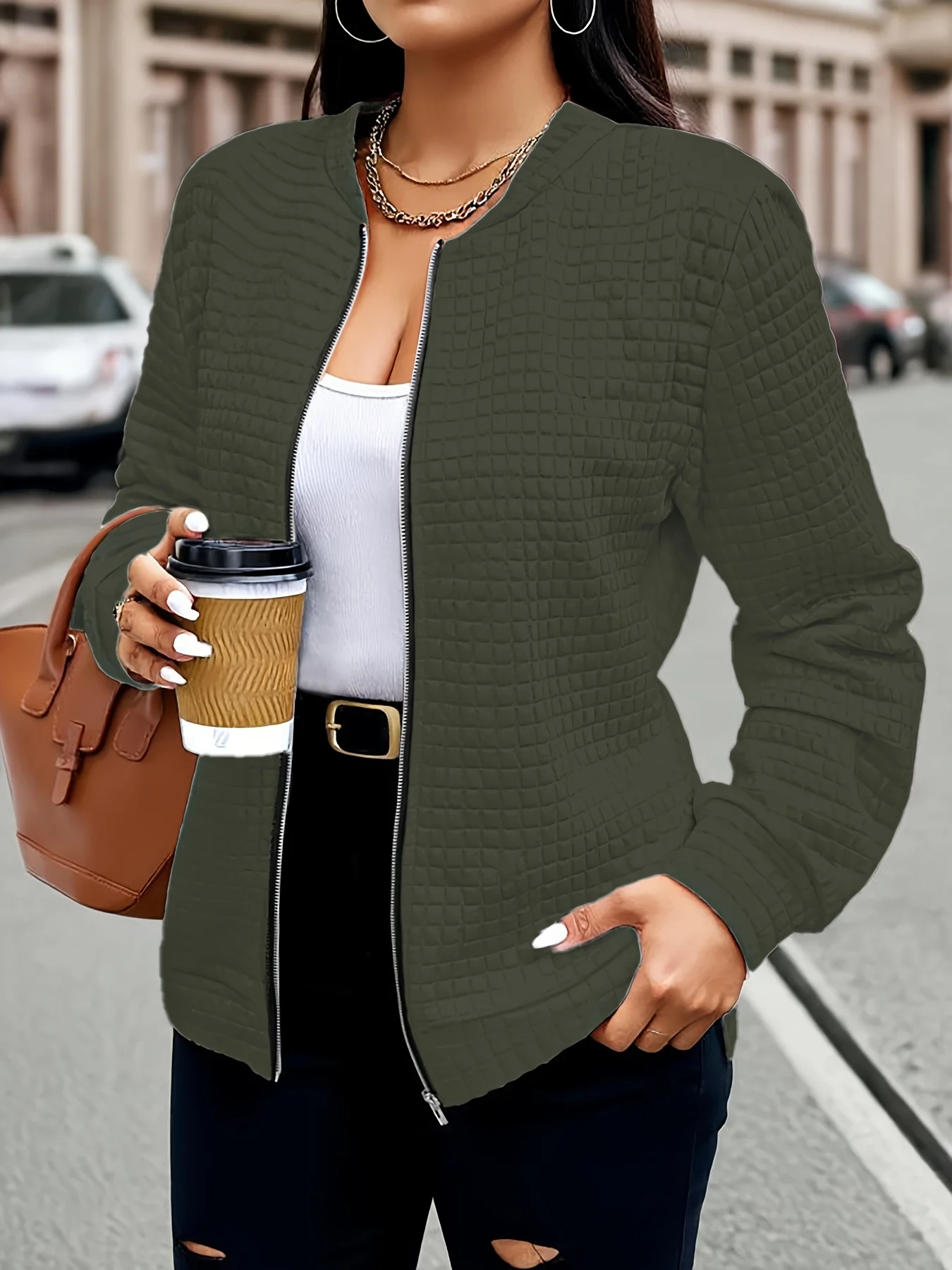 Damen-Steppjacke in Übergröße mit Reißverschluss, stilvolle Freizeitjacke für ganzjährigen Komfort – Detail 7