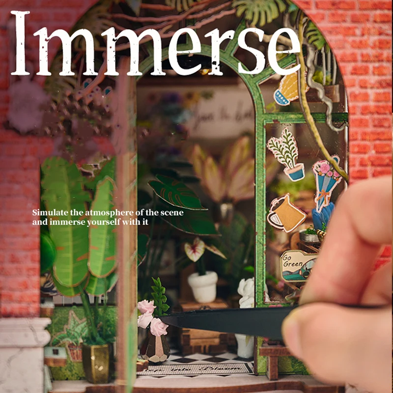 Nouveau livre en bois coin magasin de fleurs Mini Kit de meubles maison de poupée assembler bloc de construction jouet enfants adulte cadeau de noël Casa