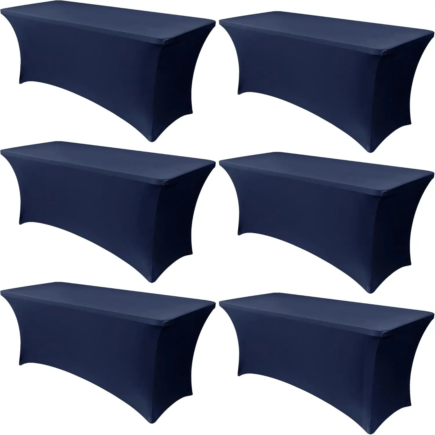 

6 Pack Stretch Spandex Table Covers for 6 Foot Folding Tables - Fitted Rectangle Tablecloth with Elastic Leg Pockets, Navy