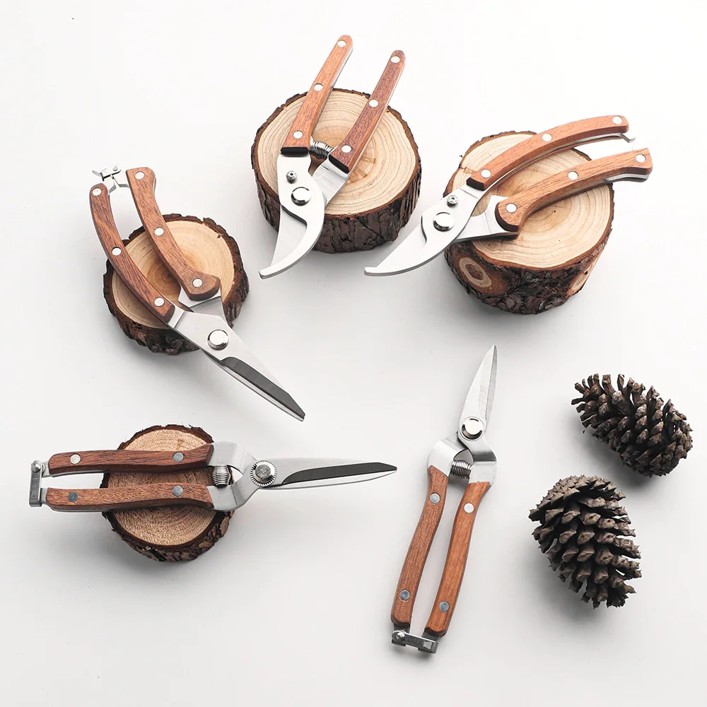 

Stainless Steel Pruning Shears Wooden Handle | Sharp for Plants, Flowers & Harvesting Manual Trimmer, Heavy Duty, Ergonomic Grip