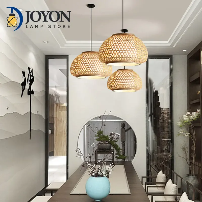 

Handwoven Rattan Wicker Suspension Vintage Chinese Style Bamboo Pendant Lights Decor Dining Room Light Kitchen Lustre Chandelier