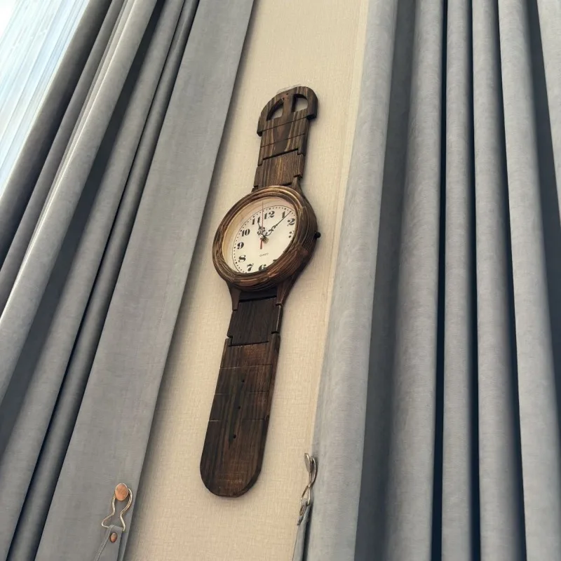 Solid Wood Clocks Creative Retro Wall Mounted Clock Living Room Bedroom Study Clocks Home Indoor Decoration Mute Foldable Clock