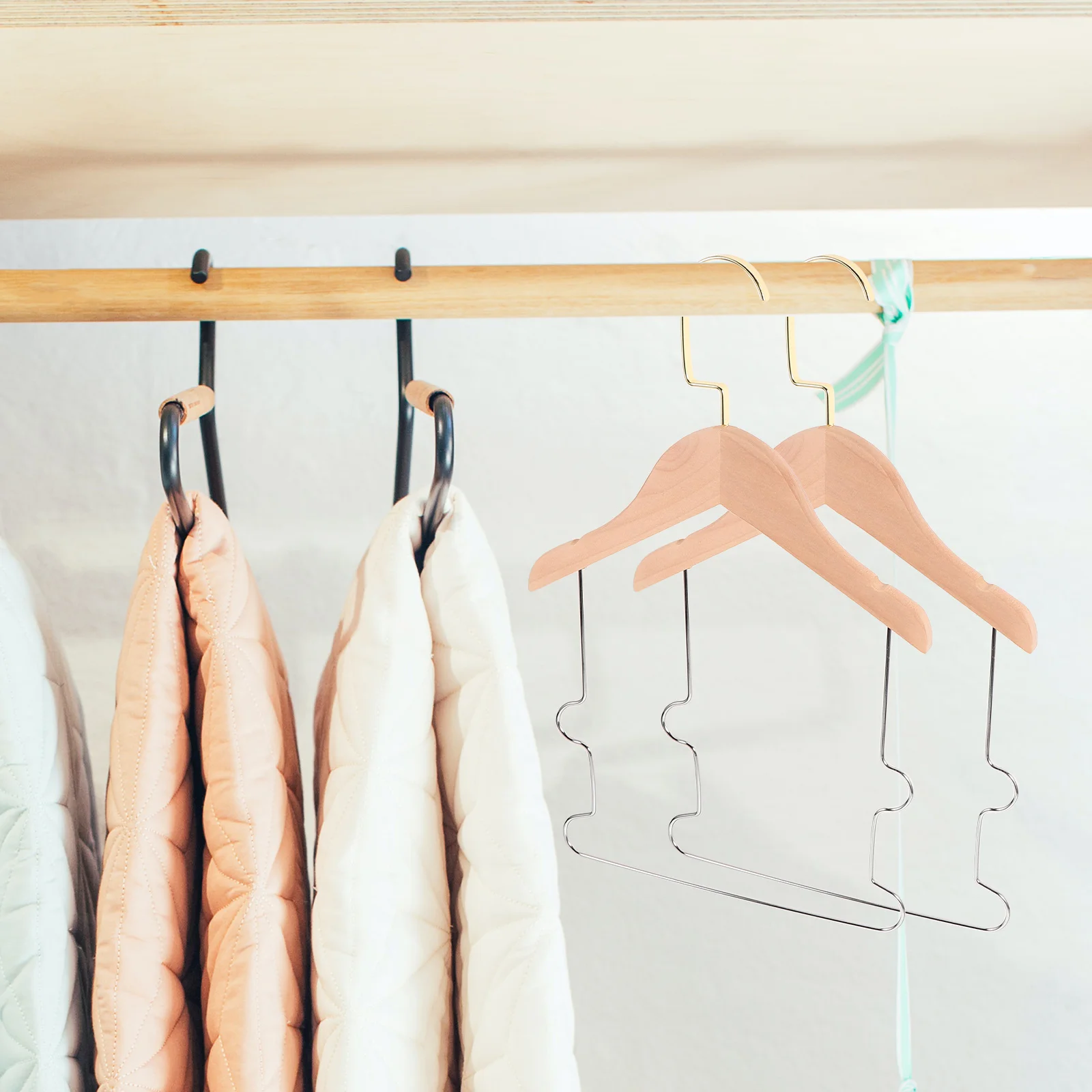 

4 Pcs Wooden Hangers Set for Closet Infant Clothes Natural Finish Storage Solution Wrinkle Free Display Swimsuit