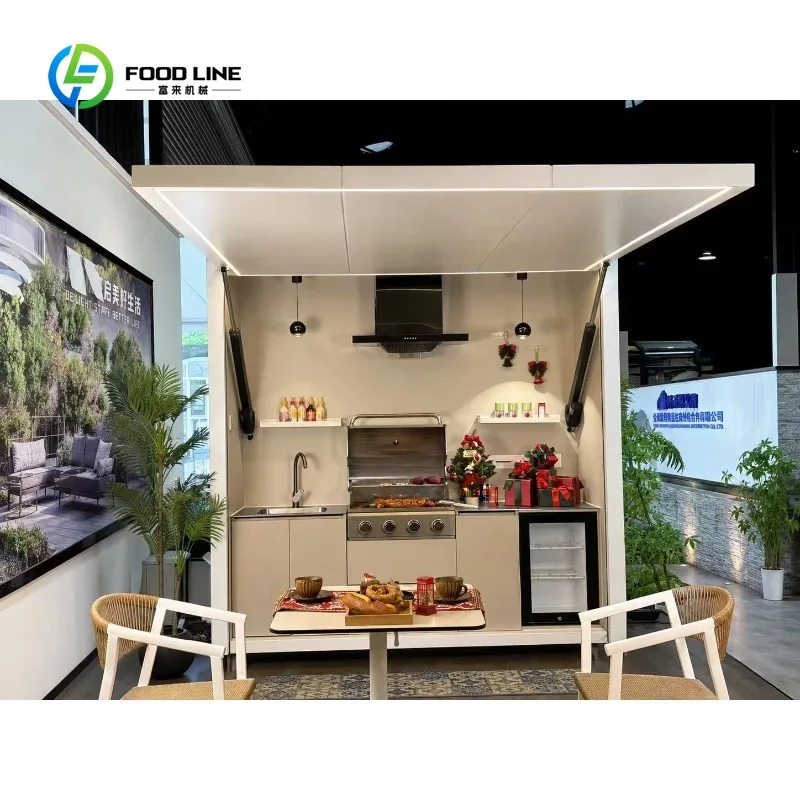 Customized Integrated Outdoor Kitchen With Flip up Roller Shutter Door Waterproof Modular BBQ Island for Villa Patio Garden