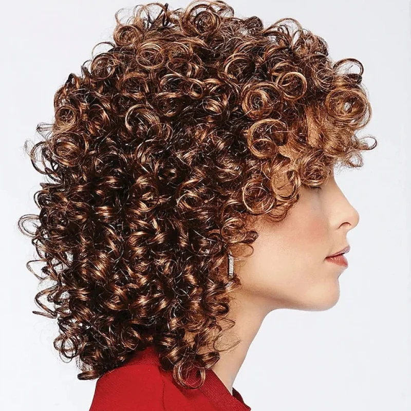 المرأة شعر مستعار مصنع غطاء رأس النمط الأوروبي والأمريكي شعر مستعار الاصطناعية الأفريقية تجعيد الشعر الصغيرة أغطية الرأس قصيرة مجعد عالية درجة الحرارة #3