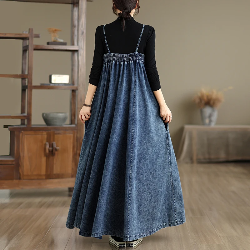 Retro Lazy Vaion Denim ter Dr Women's Long Skirt Cotton Polyester Blend Casual Wear All Seasons Long Dr