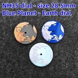28.5mm Watch Dial Flame Planet Earth Surface No Date Faces Space Earth Watch Dial Replacement Parts for NH35/NH34 Movement