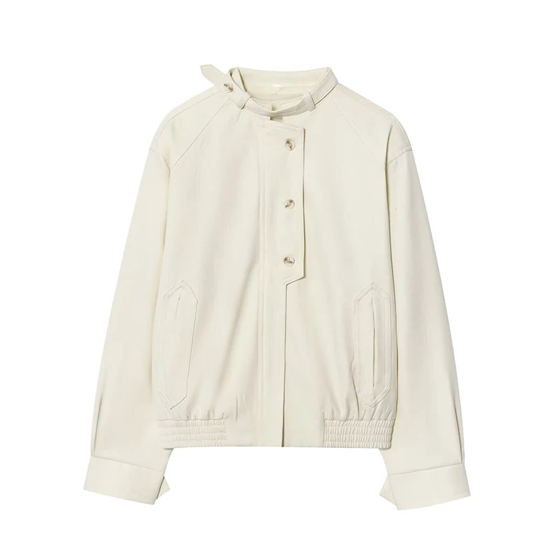 

RAFZNB Women's Fashion Button Decoration Jackets Coats Turtleneck Long Sleeve Coats Casual Female Outerwear Chic Tops