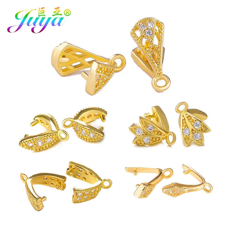 Juya Handmade Clamp Pinch Clip Bails Pendant Clasps Hooks Accessories For DIY Women Beads Crystal Agate Earring Jewelry Making