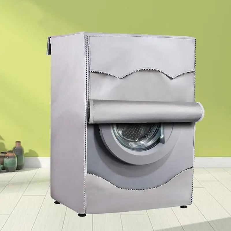Universal Washing Machine Cover, Roll Edge Silver Waterproof Cover for Front Loading Washer Dryer