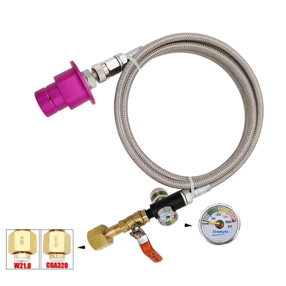 New 1.5m Soda Steel Braided Pipe with W21.8-14, CGA320 Soda Quick Connect Belt with Gauge