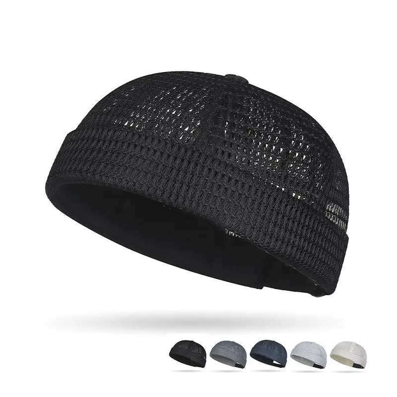 New【1Pcs Summer Adjustable Docker Beanies Hat Mesh Breathable Brimless Melon Skin Hat Outdoor Hip Hop Sailor Landlord Cap】
