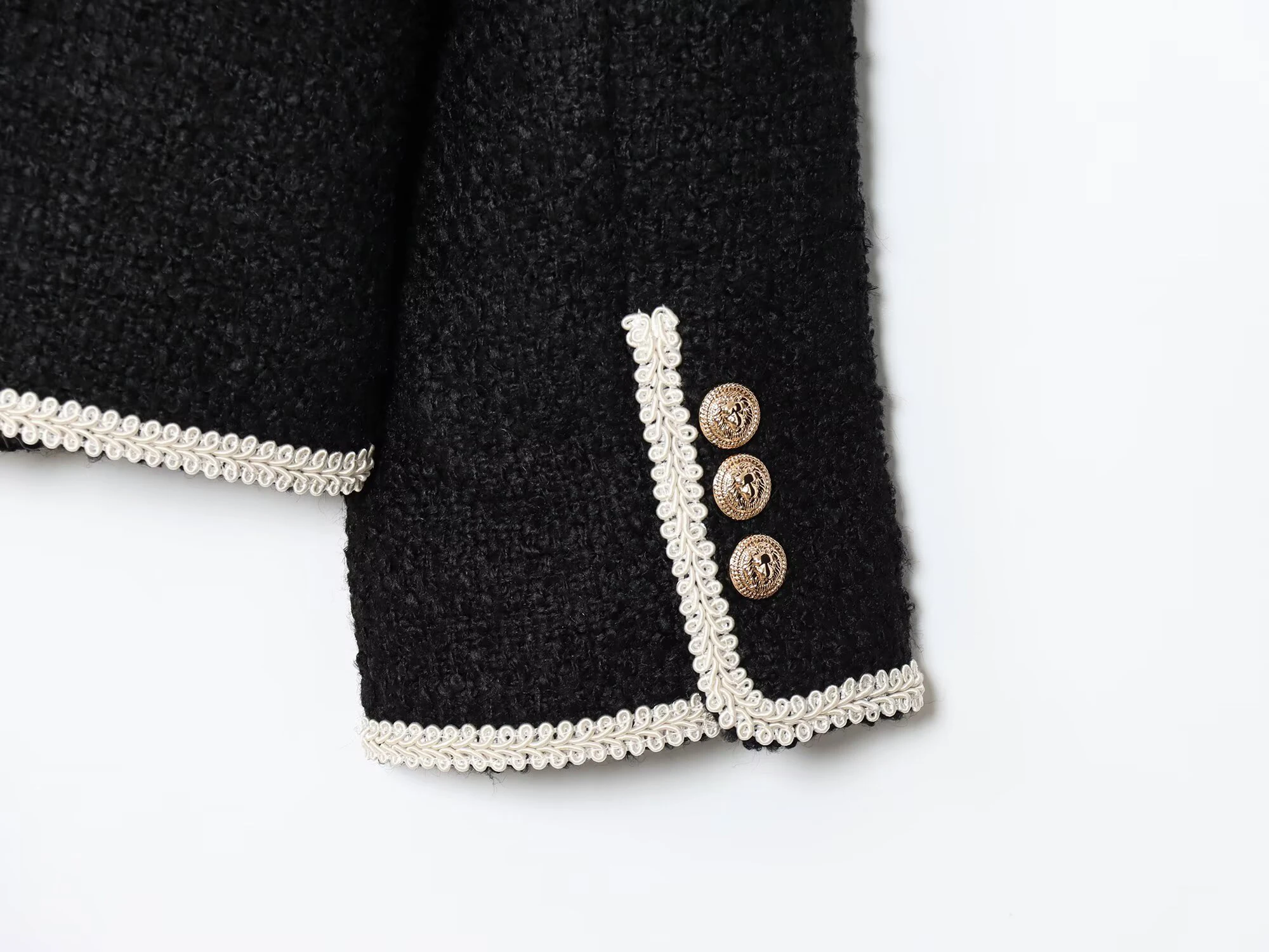 ZERAINS French temperament small fragrance style contrasting color round neck casual jacket spring new lace coarse woolen top