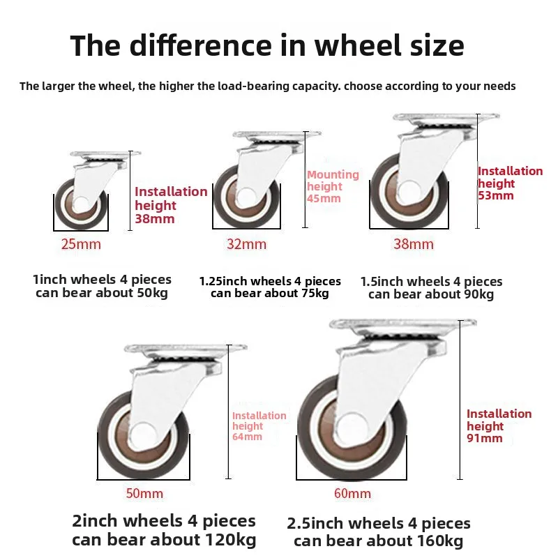 Quiet Rubber Furniture Caster Wheels Bearings To Inch Fixed Swivel Brake Double Wheel Options Small Carts Bed Frame Mobility