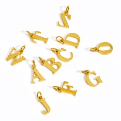 Letter Alphabet Initial 10mm Charm Pendant Jewelry Gold Plated Stainless Steel Simple PVD Plated DIY Necklace Bracelet Jewelry