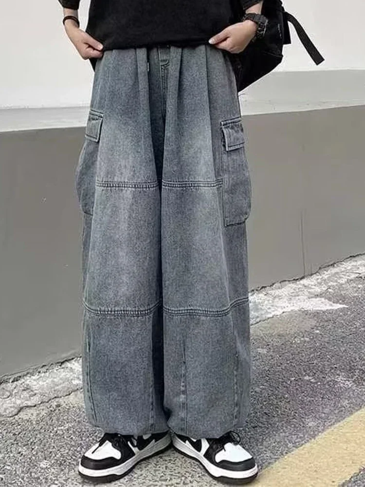 Baggy Jeans Women Oversized Vintage Denim Pants Men Retro Harajuku Wide Leg Jeans Casual Loose Elastic Waist Streetwear Trousers