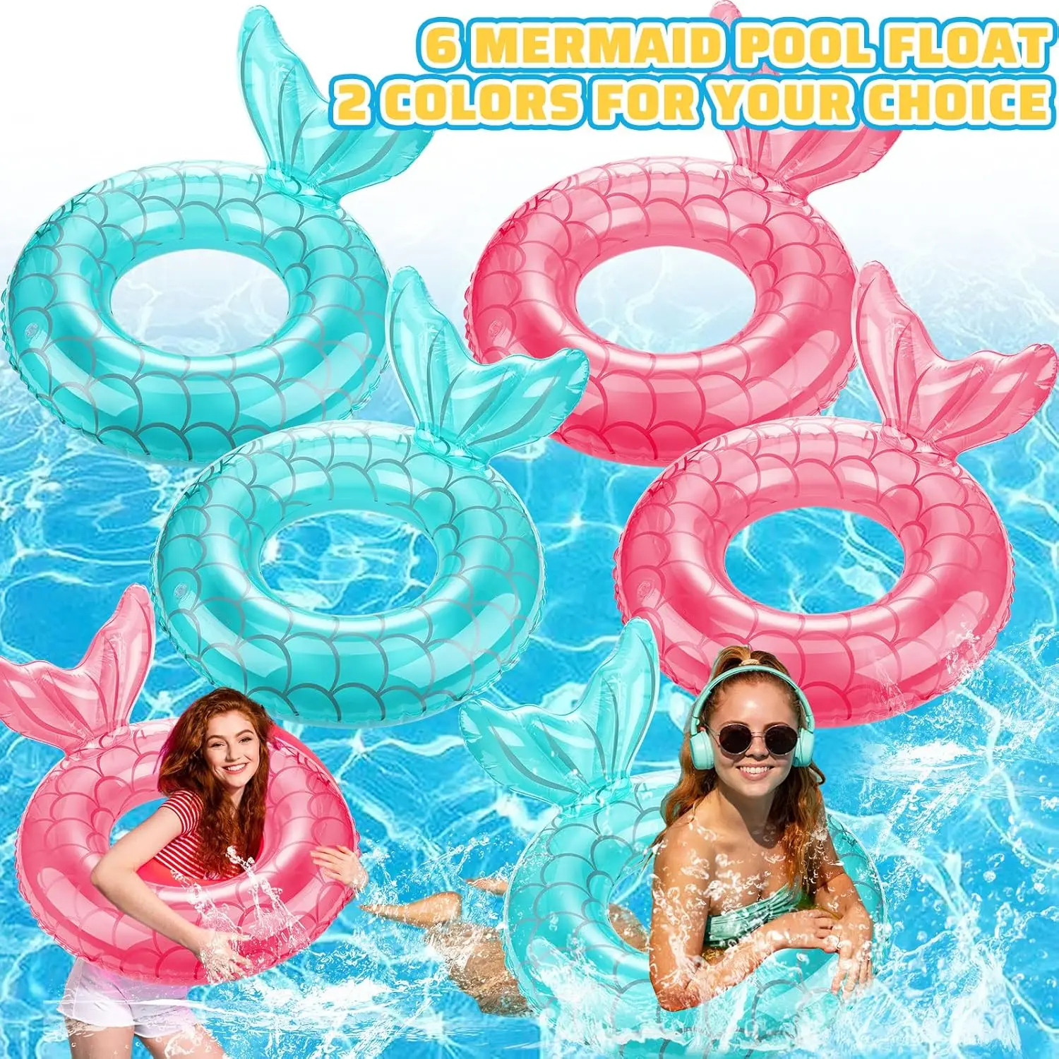 6 uds flotadores de piscina de cola de sirena flotador de natación inflable anillo de piscina de sirena flotador de anillo inflable de 30 pulgadas flotador de piscina de playa de verano