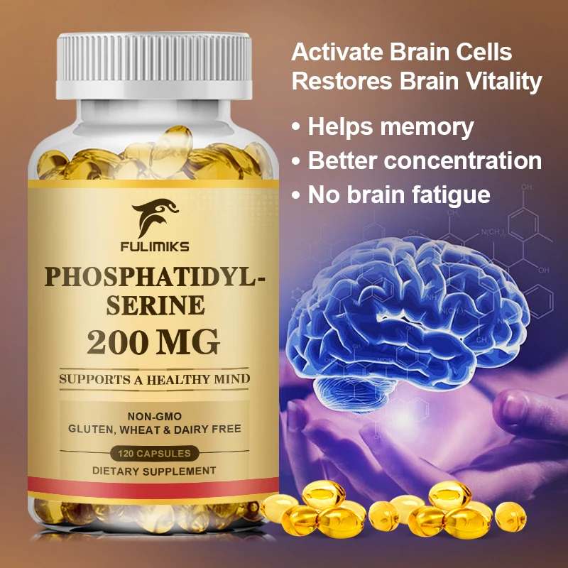 Phosphatidylserine Capsules 200mg, Natural Nerve Support, Enhances Brain Function, Memory, Concentration, Focus, Reaction Speed