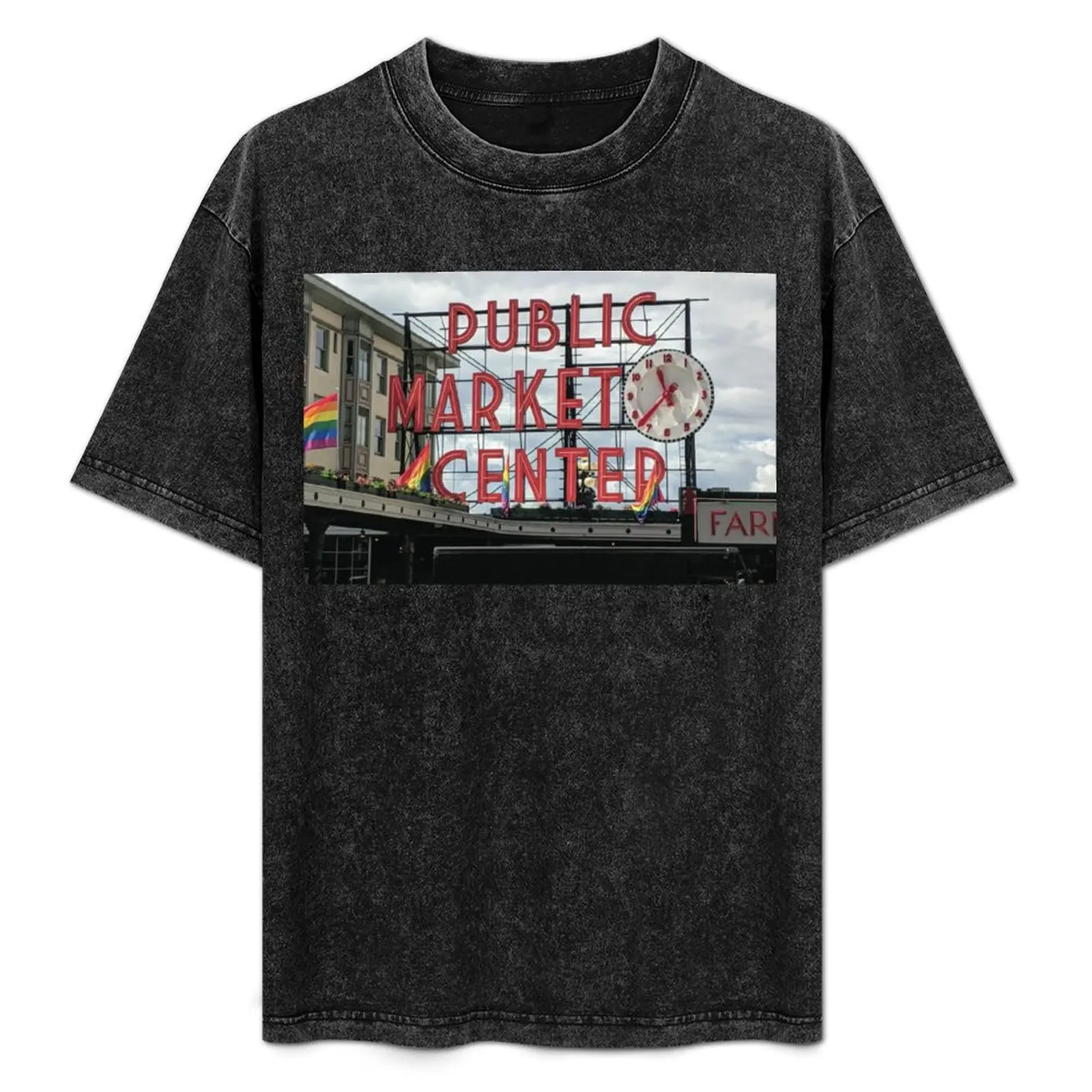

Pike Place Market Public Market Center Seattle T-Shirt Casual Basic Short Sleeve T-Shirt