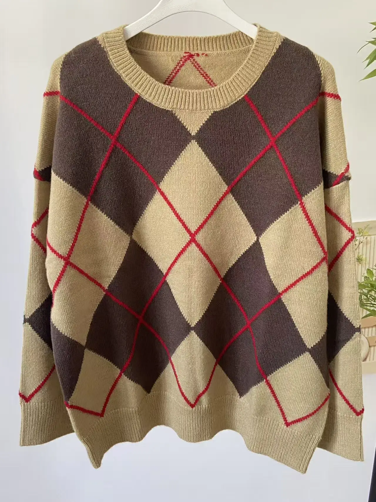 Ethereal MD 2025 massidutti winter new style of Women's casual Retro diamond-patterned round-neck long-sleeved knitted sweater