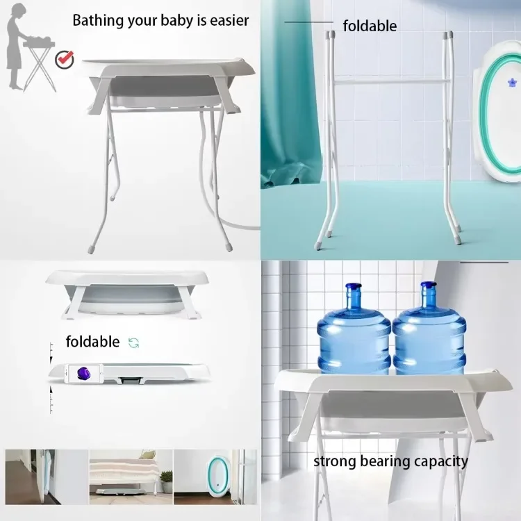 Baby Bath PP Material Diaper Changing Table High Foot Changing Table Folding Support Drain Pipe 0-24 Months Indoor Non-slip