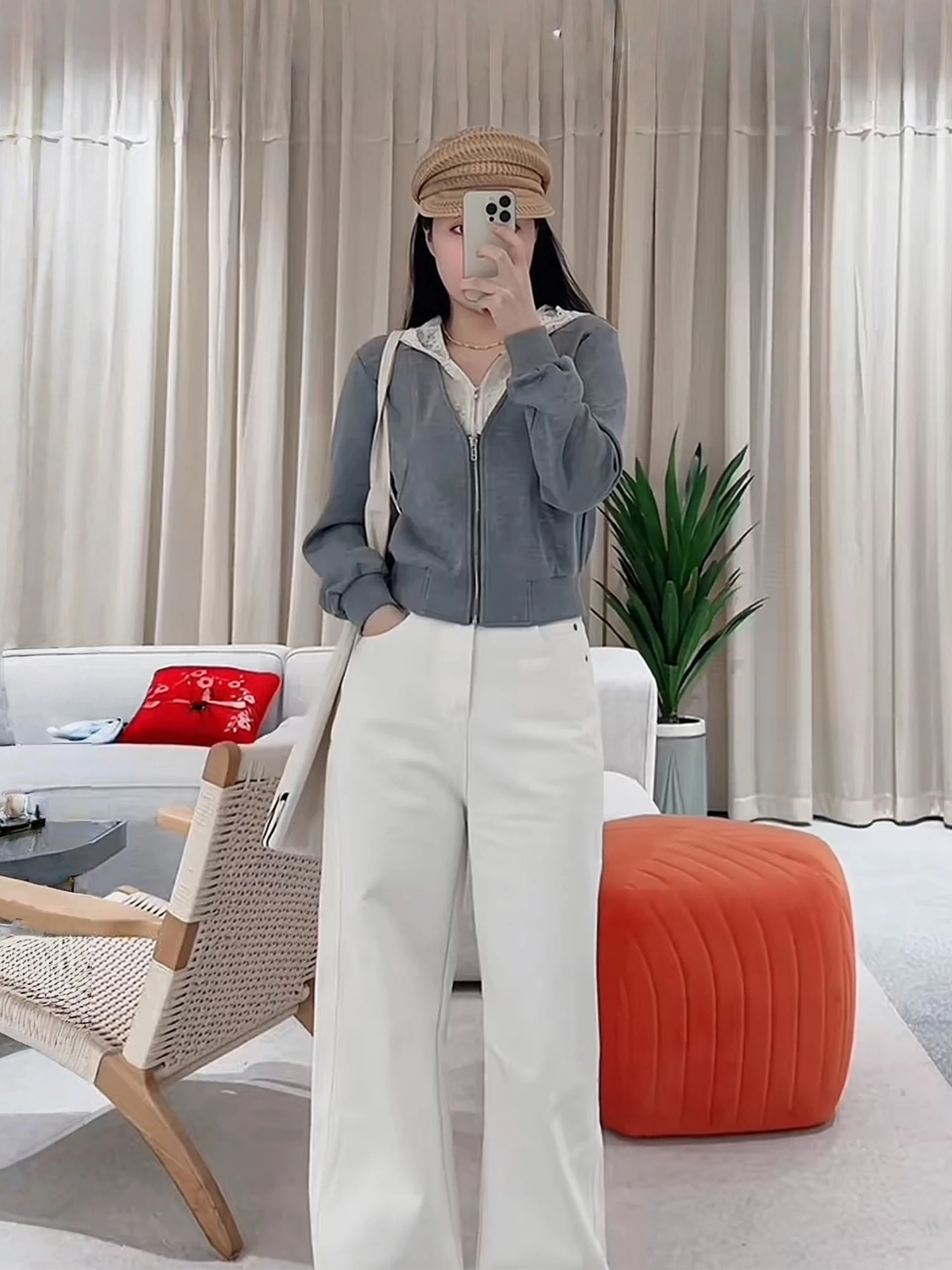 

Slim Fit Lace Hollow out Hat Zipper Coat Furry Inner Enhances Quali Women's ort Outerwear Casual Daily Wear